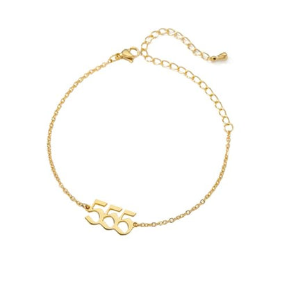 PAURO Women's Angel Number Bracelet Ankle Anklet Chain Adjustable | Stainless Steel, Minimalist Numerology Spiritual Statement Jewelry Gift - color: Gold 555, 5.5+2.8inch