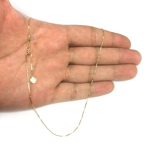 Jewelry Affairs 10k Yellow Real Gold Adjustable Box Link Chain Necklace, 0.7mm, 22"