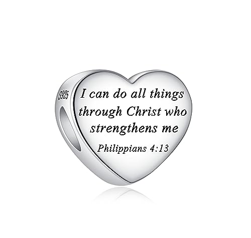 Bible Family Mom Wife Love Heart Dangle Charm 925 Sterling Silver Charms fits Bracelets and Necklace Pendant Bead Charms Jewelry Present for Women Family Friends - style: Bible - I can do all things through Christ charm