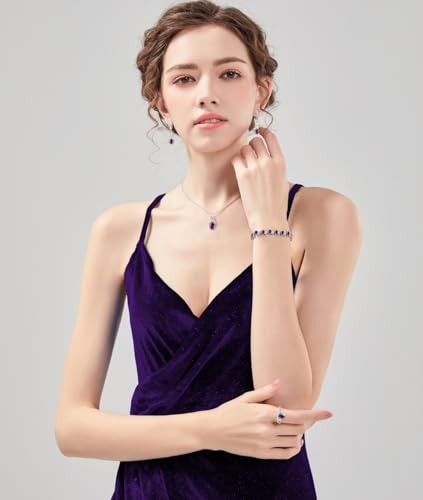 LMXXVJ Jewelry Set for Women,Teardrop Cubic Zirconia Necklace Earrings Adjustable Ring Bracelet Jewelry Set Formal Jewelry Gift - color: MHSD-White Gold-Purple
