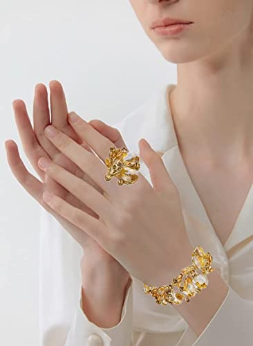 Jewelry Set for Women, Statement Necklace Dangle Earrings Bracelet Ring, White/KC Gold Plated Jewelry Set with Rhinestone Pearl Crystal Wedding Party Jewelry for Bridal Bridesmaid - color: Champagne-Gold Plated