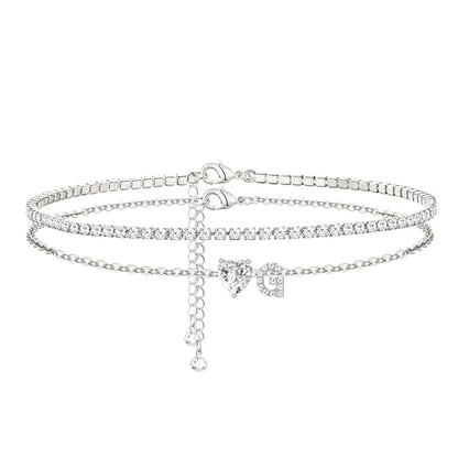 Heart Initial Silver Anklets for Women Waterproof Dainty Silver Plated ankle bracelets for women Large Ankle Women's Anklets Tennis ankle bracelets Non Tarnish Summer Beach Foot Jewelry - style: Silver-G