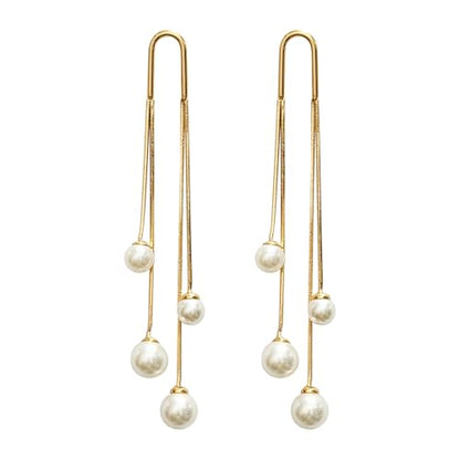 Pearl Dangle Earrings for Women, 14K Gold Plated, Long Tassel Drop Style, Trendy Fashion Jewelry - color: Gold