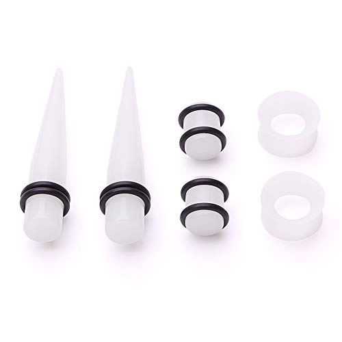 JieyueJewelry 50/54 Pcs Ear Stretching Kit 14G-00G | Acrylic Tapers & Plugs with Silicone Tunnels, Ear Gauges Expander Set Body Piercing Jewelry for Women and Men - color: Transparent Luminous