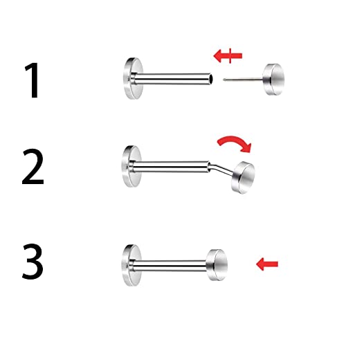 3pcs G23 Titanium 20G/18G/16G 6mm/8mm/10mm/12mm Press Fit Threadless Push Pop 2.5mm 3mm 4mm Flat Top 4mm Flat Back Piercing Lip Stud Earring Labret Monroe Lip Ring Tragus Cartilage Earring Stud - color: 16G-3pcs Bar Length: 6mm 8mm 10mm