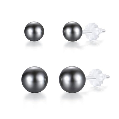 6mm & 8mm Faux Pearl Stud Earrings for Women Sensitive Ears – Hypoallergenic Plastic Earrings for Surgery, Lightweight Metal-Free Resin Earrings, Comfort Daily Wedding Birthday Gift - color: Sophisticated Grey