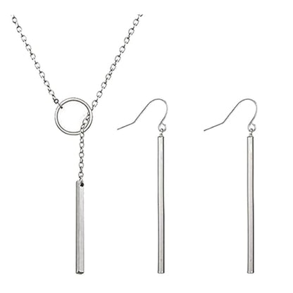 Dcfywl731 Minimal Dainty Gold Plated Dangle Earrings Layered Bar Pendant Neckalce Gold Long Y-Necklace Gold Earrings and Necklaces Set Delicate Lariat Chain Jewelry for Women - color: C3: sliver jewelry set