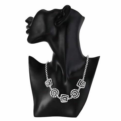 3 Circles Silver Hoop Earrings Necklace Set for Women Geometric Jewelry Set | 925 Silver Hypoallergenic Small Hoop Circle Geometry Textured Finish Minimalist Style Comfortable Wear - style: Square Spiral