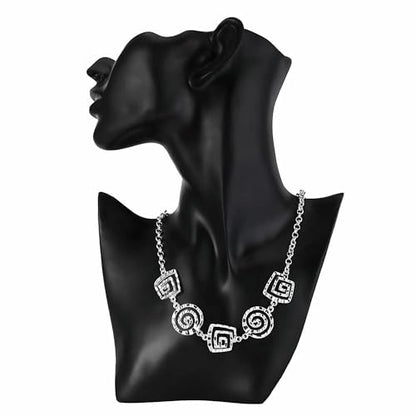 3 Circles Silver Hoop Earrings Necklace Set for Women Geometric Jewelry Set | 925 Silver Hypoallergenic Small Hoop Circle Geometry Textured Finish Minimalist Style Comfortable Wear - style: Square Spiral