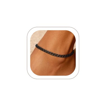 U7 Ankle Bracelets for Women Stainless Steel Waterproof Tarnish Resistant | 18K Gold Plated/Silver/Rose Gold Anklets, Cuban Chain Anklet Bracelets, Perfect for Summer Beach and Vacation Outfits - color: Black-5mm-Cuban Chain
