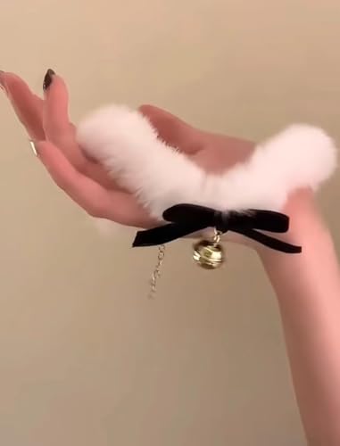 CJIAYUJEW Red Bow Velvet Choker Necklace Sexy Faux Fur Collar Bowtie Long Wrap Rope Neck Chain with Gold Pendant Bell Party Neck Accessories for Women - color: C