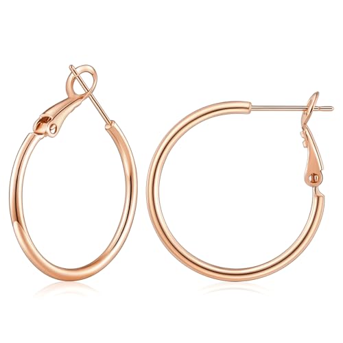 Gacimy Gold Hoop Earrings for Women 14K Gold Plated, 925 Sterling Silver Post Hypoallergenic Earrings Hoops for Women - color: Rose Gold, size: 25mm