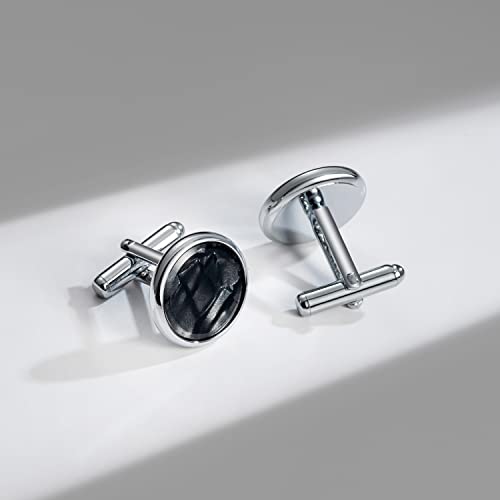 wynameleri Mens Classic Shirts Cufflink Studs, Mother-of-Pearl Tuxedo Shirt Button and Cuff Links Set, Formal Business Wedding Jewelry - color: MOP-Silver Black