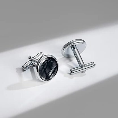 wynameleri Mens Classic Shirts Cufflink Studs, Mother-of-Pearl Tuxedo Shirt Button and Cuff Links Set, Formal Business Wedding Jewelry - color: MOP-Silver Black