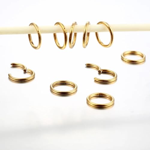 MOQIKAKA16G 18G 20G Surgical Steel Nose Septum Rings Hoops - Stainless Steel Hinged Clicker Segment Nose Rings Hoop Helix Cartilage Daith Tragus Sleeper Earrings, Ear Plugs Tunnels Gauges - color: Classic Gold 15PCS, size: 18g 8mm