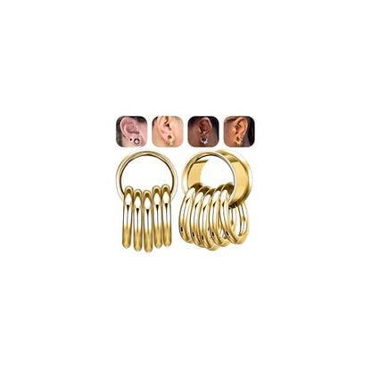 1 Pair Ear Guages with Rings 316L Stainless Steel Saddle Plugs for Ears Hypoallergenic Hoop Earrings Weights Stretchers Ears Tunnels Expander Piercing 0G 00G 1/2" 9/16" - color: Gold;5/8"(16mm)