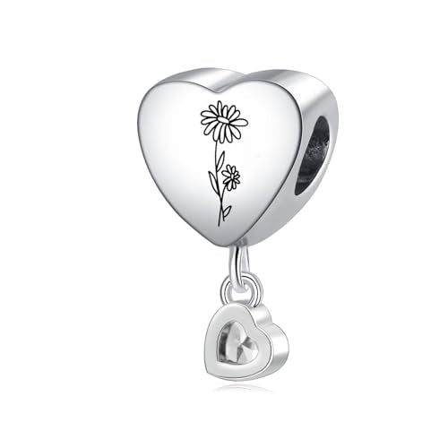 Birth Flower Heart Charm 12 Birthstone Bead for European Bracelet Necklace - style: April