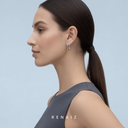 RENAIZ Dainty Lightweight Hoop & Stud Earrings for Women – 14K Gold Plated & Rhodium Plated, Minimalist Geometric Hypoallergenic Jewelry, Tiny Dainty Everyday Studs and Hoops - color: White Gold, style: Hexagon