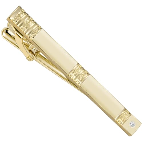 HAWSON Light Gold Silver Tie Clips for Mens Necktie, Elegant Satin Tie Bars Pins Tacks, Suit Tie Accessories Business Wedding Gifts - style: Light Gold Classic 3 With Rhinestones