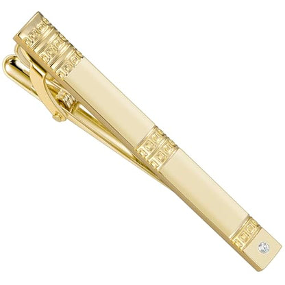 HAWSON Light Gold Silver Tie Clips for Mens Necktie, Elegant Satin Tie Bars Pins Tacks, Suit Tie Accessories Business Wedding Gifts - style: Light Gold Classic 3 With Rhinestones