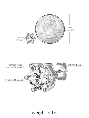 FindChic 2 Carat Birthstone Stud Earrings for Women, Round/Heart/Princess Cut Stud Earrings, Hypoallergenic Studs with 925 Sterling Silver Posts, 12 Months Birthday Jewelry Gift - color: 04. April-Diamond(Round Cut )