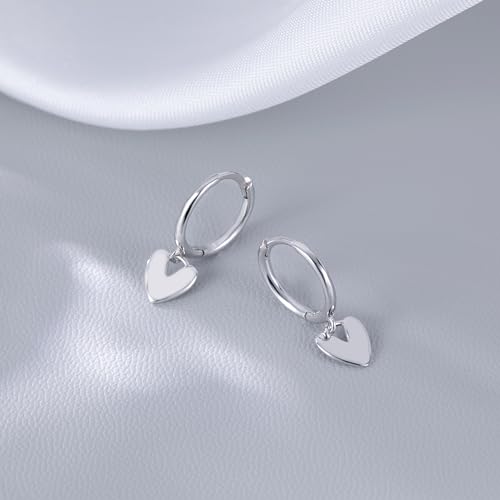 Reffeer Solid 925 Sterling Silver Small Love Heart Drop Earrings Hoop for Women Teen Girls Heart Hoop Earrings Huggie - color: A-Silver