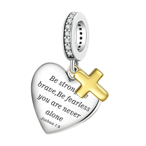 LUXILLA Love You Best Friend Grandma Wife Heart Charm 925 Sterling Silver Charms Fit for Bracelets Necklace Jewelry Gift for Women - color: Be Strong, Be Brave Cross Charm