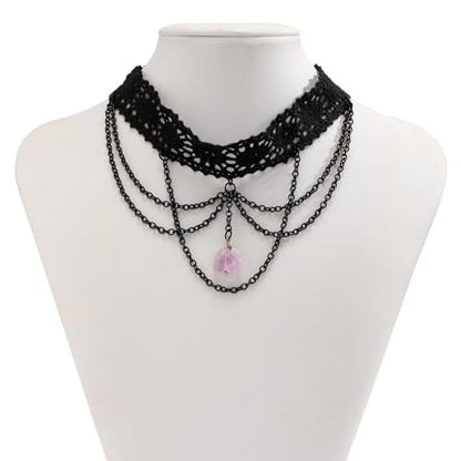 Todenb Gothic Choker Witch Necklace for Women Lace Vampire Collar Necklace Y2K Goth Black Zirconia Pendant Necklaces Halloween Dark Bridal Vampire Witch Party Jewelry Accessories - style: Style-C