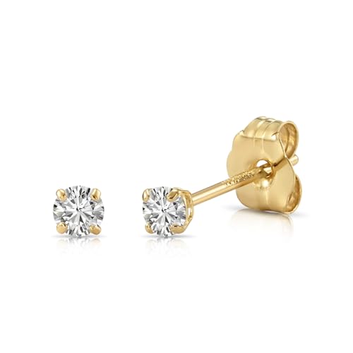 14k Yellow Gold Solitaire Round Cubic Zirconia Stud Earrings - Pushbacks - style: 2.5mm