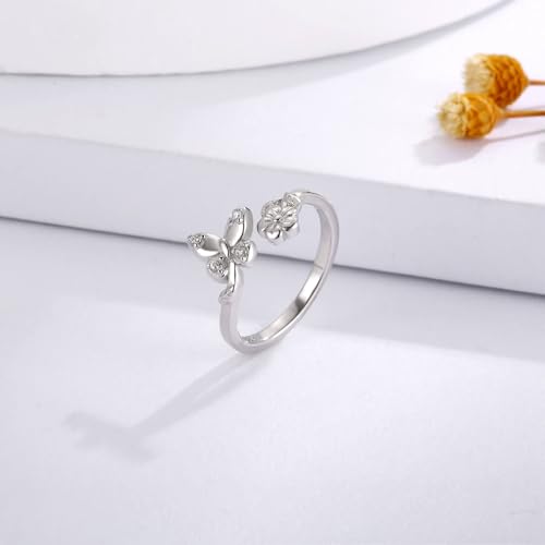 Sariel 925 Sterling Silver Toe Rings for Women Boho Adjustable Mid Finger Rings Summer Vacation Ocean Beach - color: Butterfly & flower