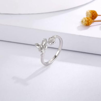 Sariel 925 Sterling Silver Toe Rings for Women Boho Adjustable Mid Finger Rings Summer Vacation Ocean Beach - color: Butterfly & flower