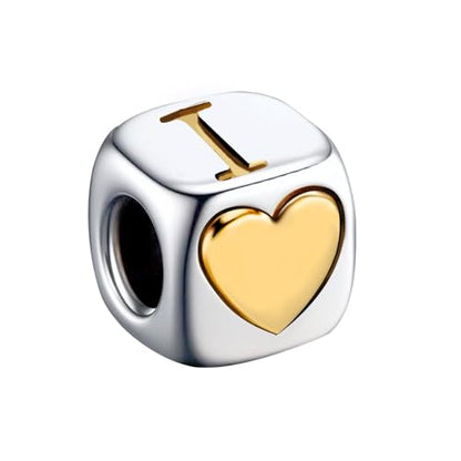 KunBead Initial A-Z Letter Gold Heart Alphabet Love Bead Birthday Charms Compatible with Pandora Charm Bracelet for Women - style: Letter I