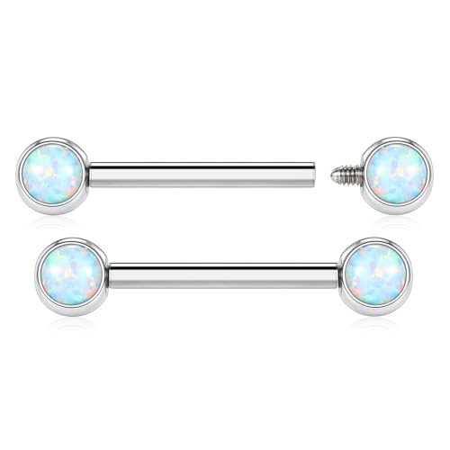 AROWRO Nipple Piercing Jewelry Nipple Rings Titanium Nipple Rings Implant Grade Hypoallergenic 14G Internally Threaded Straight Barbells with Cubic Zirconia Opal Gold Silver Rose Gold Black 12mm 14mm 16mm 18mm 20mm - color: Silver+White Opal