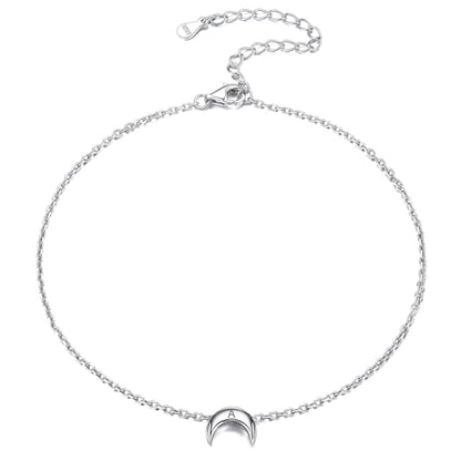 ChicSilver Personalized 925 Sterling Silver Tiny Heart/Moon/Star/Sun/Dot/Triangle Anklets Simple Dainty Foot Jewelry for Women, Silver/Gold Plated/Rose Gold Plated - style: Silver Moon Custom