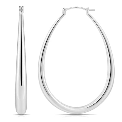 Gacimy Chunky Hoop Earrings for Women, 14K Gold Plated Oval Hoop Earrings with 925 Sterling Silver Post - color: Silver, size: 50mm