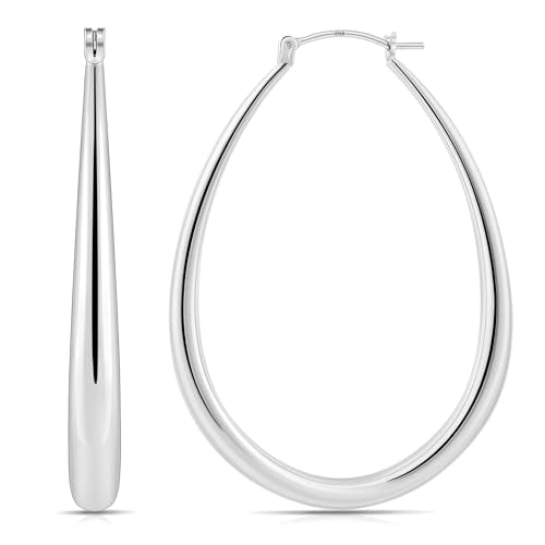 Gacimy Chunky Hoop Earrings for Women, 14K Gold Plated Oval Hoop Earrings with 925 Sterling Silver Post - color: Silver, size: 50mm