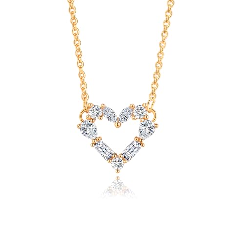 Gold Plated Pendant Necklaces for Women Cubic Zirconia Accent 18 Inch Adjustable Chain Hypoallergenic Gift for Wife Mom Birthday Valentines Day - style: CZ heart-shaped