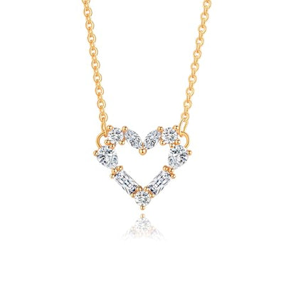 Gold Plated Pendant Necklaces for Women Cubic Zirconia Accent 18 Inch Adjustable Chain Hypoallergenic Gift for Wife Mom Birthday Valentines Day - style: CZ heart-shaped