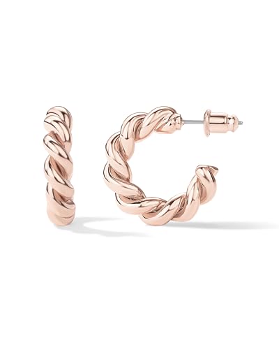 PAVOI 14K Gold Plated Twisted Rope Round Hoop Earrings - color: Rose Gold, size: 16 MM
