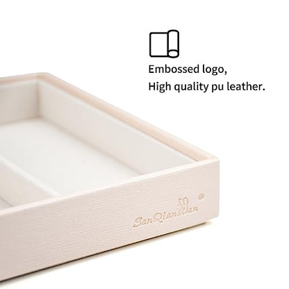 Leather Jewelry Organizer Trays Storage Drawer Display Case | Velvet Liner Stackable for Necklace,Rings and Earring (Pearl3) - color: Pearl3