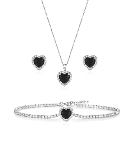 Cubic Zirconia LOVE Heart Jewelry Set Earrings Necklace Bracelet Set for Women Prom Wedding Party Anniversary Birthday - color: black