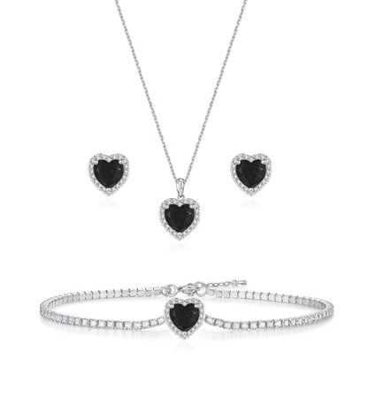 Cubic Zirconia LOVE Heart Jewelry Set Earrings Necklace Bracelet Set for Women Prom Wedding Party Anniversary Birthday - color: black