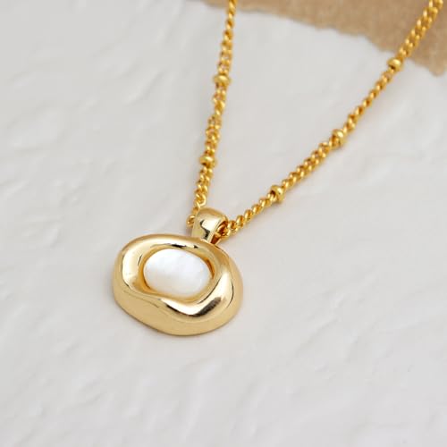 Jean Beau Gold Stone Pendant Necklaces for Women, Chunky Gemstone Dangle Necklace Wedding Prom Fashion Jewelry Gift - color: Pearl