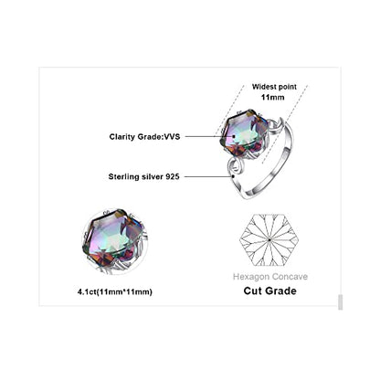 JewelryPalace Fancy Cut 5.7ct Multicolor Genuine Rainbow Quartz Cocktail Rings for Her, 14K White Yellow Rose Gold Plated 925 Sterling Silver Ring for Women, Natural Gemstone Jewelry Rings - color: A-sterling Silver