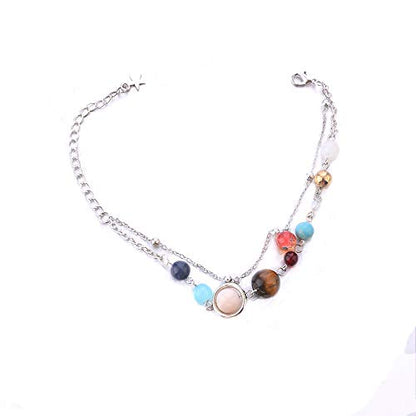 Summer Galaxy Solar System Universe Eight Planets Guardian Star Beads Foot Chain Barefoot Anklets Ankle Bracelet Jewelry-Silver Bead