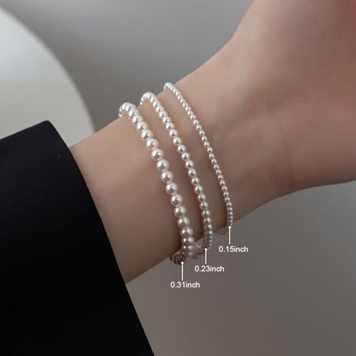 Pearl Bracelets for Women Dainty Gold Pearl Stretch Stackable Bracelet Bridesmaid Wedding Jewelry Gifts Prom Wedding Guest Dress - color: L:White Pearl Bracelet
