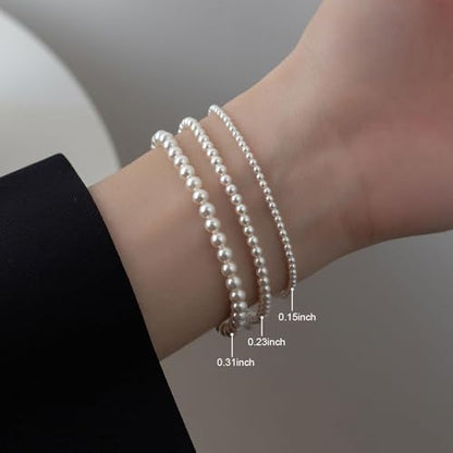 Pearl Bracelets for Women Dainty Gold Pearl Stretch Stackable Bracelet Bridesmaid Wedding Jewelry Gifts Prom Wedding Guest Dress - color: L:White Pearl Bracelet