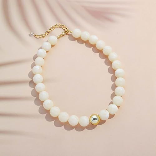 Chunky Beaded Necklace for Women Boho Statement Bead Necklace | Adjustable, Lightweight Choker, Round/Oval/Pebble Beads, Trendy Summer Beach Jewelry - color: White