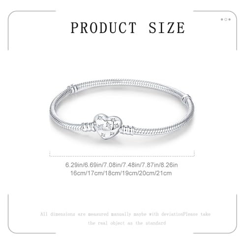 925 Sterling Silver Charm Bracelet for Women Snake Chain Dog Paw Print Clover Horseshoe Heart Moments European Bracelet Jewelry Gift, 16.0 Centimeters