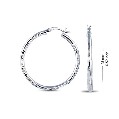 Charmsy 925 Sterling Silver Hoop Earrings | Lightweight Italian 2.5mm Tube Diamond-Cut Round Classic Hoops Earring for Women | Size 15/20/25/30/35/40/50/60/70mm | Small Medium Large - color: Diamond-Cut, size: 15 MM